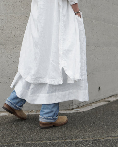 Linen Gather Dress / White・Black
